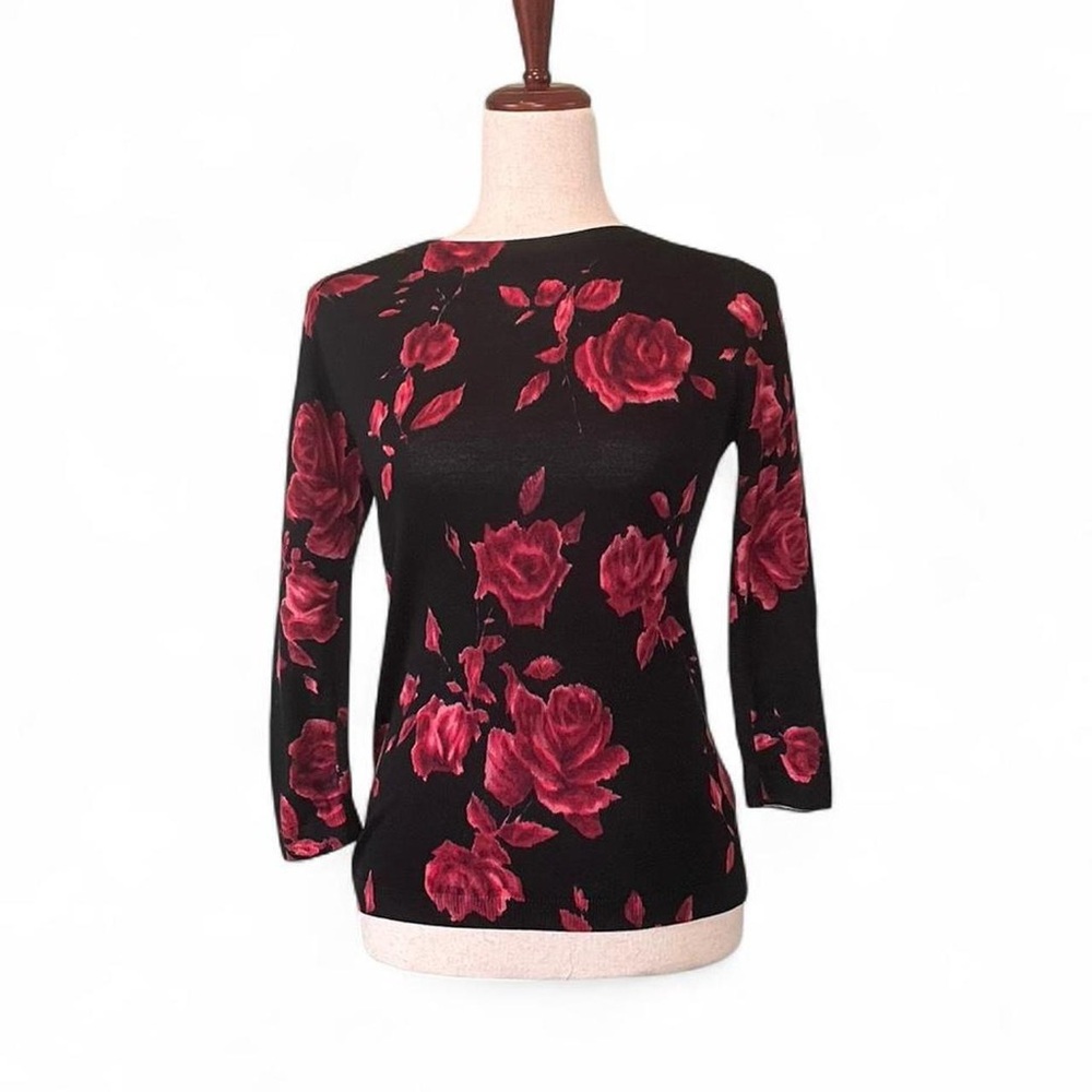 Talbots Black and Red Floral Blouse